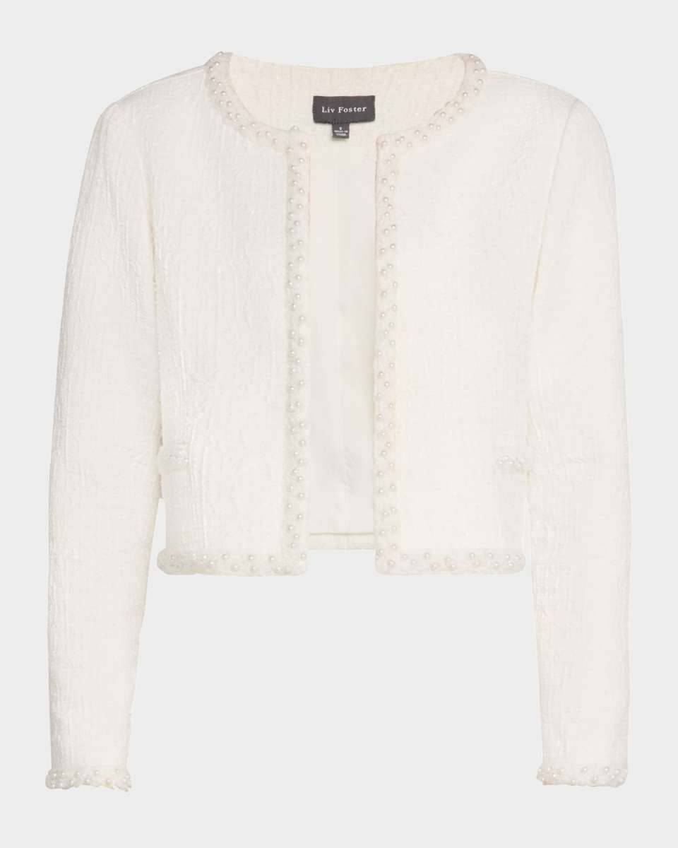 Mable Open-Front Beaded Boucle Jacket